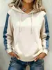 Sudadera con Capucha Patchwork de Manga Europea y Americana para Mujer, Color Block Raglán Holgada con Bolsillos y Cordón, Blanca