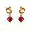 Aretes Mini de Lazo de Lujo, Pendientes Colgantes de Acero Inoxidable 18K con Piedra Natural, Modernos y Compactos, Joyería Versátil