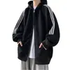 Chaqueta deportiva a rayas de tres barras con cremallera, estilo americano, moderna, para hombre y mujer, abrigo y sudadera versátiles de moda, uso rudo para otoño e invierno