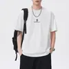 Camiseta Tendência Estilo Americano 2026 Bordada Lavagem Pesada Manga Curta para Homens, Verão Solta Gola Redonda Meia-Manga