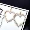 Pendientes Largos Exagerados en Forma de Corazón con Perlas y Aguja de Plata Inspirados en el Diseño Europeo y Americano, Pendientes de Celebridad de Internet de Nicho de la Moda Coreana