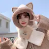 Inverno Novo Chapéu e Cachecol de Capivara Urso Conjunto de Peça Única Duas Peças Feminino Vento Prova Forrado com Fleece Quente Chapéu de Pelúcia