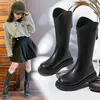 Botas Femininas 2025 Outono e Inverno Novo Estilo Britânico Preto Botas de Cavaleiro Infantis Botas de Veludo de Inverno para Meninas