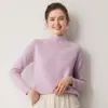 Suéter 100% caxemira pura para mulheres, gola alta discreta, tricô de três fios de peso pesado, espesso, solto, macio e amigável à pele, suéter de base