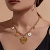 Omaca Aço Inoxidável Gravado Grande Coração Multi-Acessório Gota de Óleo Conjunto de Colar e Pulseira Popular Europeu e Americano Hip-Hop