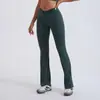Pantalones de yoga acampanados de cintura alta transfronterizos europeos y americanos con textura cepillada, tacto nude y nudo en la cintura para dar forma