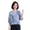 Camiseta Feminina de Chiffon de Manga Curta para Mãe Moda para Meia-Idade e Idosos Camiseta Feminina de Manga Três Quartos Tamanho Grande Novo Top de Verão