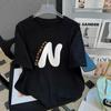 2023 Verano Nuevo Algodón Letra Camiseta de Manga Corta para Mujer Largo Medio Combinable Camiseta de Media Manga Holgada Talla Grande Top