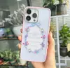 Capa de celular acrílica transparente três em um com borboleta, flor e cristal para iPhone161514promax