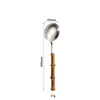 Vajilla Transfronteriza de Acero Inoxidable 304 con Mangos de Bambú Natural en Cucharas y Tenedores, Cucharas Creativas para Pasteles y Postres, Cuchillo y Tenedor para Bistec Estilo Retro Occidental