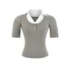 Elegante Camisa de Dos Piezas Falsas con Camiseta de Manga Media Empalmada para Mujer, Nuevo Top de Verano 2026 Ajustado con Cuello de Solapa y Manga Media