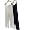 Pantalones cropped rectos de algodón y lino para mujer, versátiles, adelgazantes, cordón elástico, corte holgado, estilo 'old money', blancos, pantalones casuales elegantes para verano