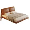 Cama de cuero para dormitorio principal estilo Bauhaus usada, cama doble para dormitorio secundario, cama de boda de lujo retro tapizada de lujo ligero italiano