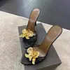 Nuevas Sandalias de Moda Exquisitas para Mujer Verano 2025, Estilo Francés, Flor de Metal, Tacón Fino Alto, Sandalias Negras