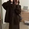 Cardigan de Tricô Estilo Coreano Solto e Preguiçoso Outono e Inverno 2026 Novo Suéter Jaqueta de Cor Sólida com Trança para Mulheres em Estilo Preppy