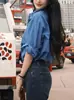 Camisa Polo Azul de Manga Larga para Mujer 2025 Primavera y Otoño Nuevo Estilo Gama Alta Holgada Efecto Adelgazante Camisa con Protección Solar