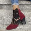 Botas de Piel de Ante con Calados de Malla para Mujer Primavera y Otoño Botines de Tacón Medio Botas de Malla para Mujer Botas de Malla con Cordones Transpirables Talla Grande Individual