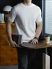 Quente e luxuoso! Camiseta de tricô de manga curta em cor sólida, modal e lã de ovelha natural, top interno confortável para homens no outono e inverno