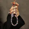 Botella de Perfume de Lujo Ligero de Alta Gama en Forma de Corazón Cadena para Teléfono de Cristal Perla Llavero Corto Colgante para Bolso Nuevo