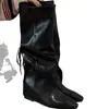 Botas Cuadradas Retro con Tacón Cuadrado para Mujer 2026 Otoño Invierno Aumento Oculto de Altura Botas Largas de Cuero con Pliegues en Pantorrilla Ancha Botas de Jinete