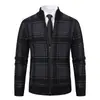 Suéter masculino de outono e inverno 2024, suéter masculino slim fit gola alta, jaqueta xadrez casual, jaqueta, peça básica