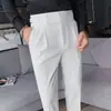 Pantalones de vestir cropped para hombre italianos de Nápoles con hebilla ajustable de cintura alta Pantalones de traje con hebilla de París Pantalones casuales