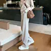 Calças de Lã Wide-Leg Branco-Cremoso Femininas Outono e Inverno Calças de Perna Reta com Forro de Lã Versão Estreita Longas Soltas Primavera e Outono Calças Banana Espinha de Peixe