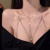 Collar de cadena larga con borlas y diamantes colgantes estilo Chanel para el cuerpo, cadena de diamantes de imitación para todo el cuerpo, accesorios de cadena para la cintura, cadena sexy para el pecho.