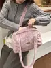 512201 Bolsa de Pelúcia Fofa para Outono e Inverno, Bolsa de Ombro Portátil Fashion com Estampa de Leopardo Rosa de Grande Capacidade para Viagem