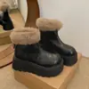 Botas de Neve Femininas 2025 Estilo Britânico Bico Redondo com Pelo, Botas Curtas Quentes com Solado Grosso Aumentadoras de Altura para Mulheres Baixas, Sapatos de Algodão de Inverno