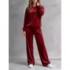 Otoño Invierno 2026 Nuevo Conjunto de Terciopelo Transfronterizo Europeo y Americano Holgado Casual Sudadera con Capucha Pantalones de Pierna Ancha Conjunto de Dos Piezas de Moda Ropa para Mujer