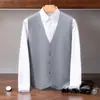 Chaleco de cachemira grueso para otoño e invierno para hombre, cárdigan de punto sin mangas con cuello en V, chaleco abotonado casual de negocios para hombres jóvenes y de mediana edad