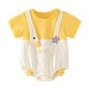 Macacão Novo para Bebê Primavera e Outono Manga Longa para Meninos e Meninas Roupa Casual para Sair Hare Paris Bordada Macacão de Escalada Casual