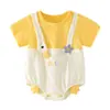 Macacão novo para bebê primavera e outono manga longa para bebês meninos e meninas sair roupas de passeio Paris bordado casual macacão de escalada