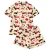 Pijama de Cardigan Rosa de Seda de Leche Transfronterizo Europeo y Americano para Mujer, Shorts de Manga Corta, Conjunto Casual Cómodo y Transpirable para el Hogar