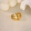 Anillo Popular de Diseño de Línea Geométrica Acero Inoxidable Chapado en Oro de 18 Quilates Simple Abierto Ajustable Anillo de Estilo Metálico para Mujeres