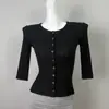 Comercio Exterior Ropa de Mujer Coreana Dongdaemun Estilo Nuevo Color Sólido Delgado Sexy Chica Caliente Estilo Pura Deseo Feminidad Cárdigan de Manga Tres Cuartos