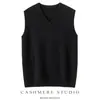 Venta al por mayor de fábrica Hilo Consinee Elegante 100% Cachemira Pura Chaleco de Cuello V Chaleco para Hombre Suéter Casual Holgado Hombre