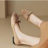 Zapatos Planos Gigantes Suaves Estilo Tweed con Cordones y Encaje para Mujer Colores Bloqueados Primavera y Otoño 2024 Boca Baja Cómodos Zapatos Planos Zapatos de Ballet