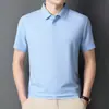 Camiseta Sem Costura Mercerizada Masculina Manga Curta Tecido Gelo Fresco Respirável Casual de Negócios Jovem e Meia-Idade Bolso com Aba Lapela Polo