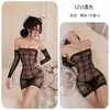 Lencería Sexy Noche Larga Atractivo Uniforme de Malla Jacquard de Malla Manga Larga Falda Corta Talla Extra Conjunto de Malla 5215