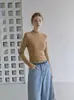 Otoño 2026 Nuevo Estilo Francés Elegante Cuello Alto Versátil para el Trabajo Sencillo Elegante Ajustado Top de Punto para Mujer Gris