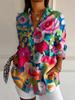 Camisa larga para mujer, tendencia europea y americana de verano, manga larga, estampado floral 3D, 2024