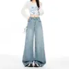 Tacto de seda helada, tejido Tencel duradero y versátil, diseño de botón en bolsillo trasero, jeans de pierna ancha para mujer, compatible con envío directo