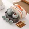 Horno Ru Caqui Ruyi Tetera de Mano Set de Té de Viaje con Tetera de Cerámica Agrietada Logo del Set de Té de Viaje Disponible