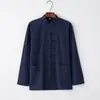 Traje Tang Masculino Estilo Chinês Retrô Marca Tendência Masculino Primavera e Outono Algodão e Linho Manga Longa Top Estilo Budista Chinês Hanfu Traje para Meditação e Chá