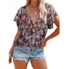 2026 Amazon Manga Curta Verão Novo Estilo Independente Europeu e Americano Tiktok Comércio Exterior Transfronteiriço Camisa Feminina Estampada Meio Aberta na Frente