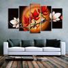 Comércio Exterior Fonte Transfronteiriça Pintura a Óleo Vermelha Flor Cinco Peças Pintura Decorativa Moderna Simples Pintura de Pendurar Pintura por Spray Núcleo Pintura Sem Moldura