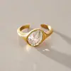 Anillo de Acero de Titanio Jieding Nicho Gama Alta Forma de Gota de Agua Anillo de Cola de Circonio Joyería de Mano de Acero Inoxidable Mujeres Europeo Americano Transfronterizo Venta al por Mayor