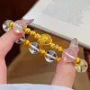 Nuevo Método Antiguo Chino Oro de Arena Grabado Flor de Peonía Pulido Ojo de Gato Pulsera Cristal Blanco Cuenta de la Suerte Estilo Chino Pulsera Venta al por Mayor